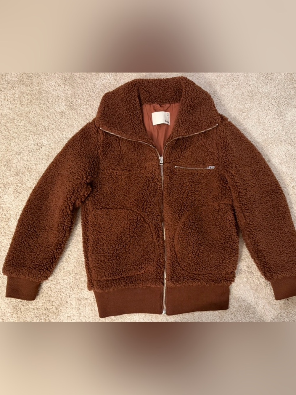 Aritzia Wilfred free teddy jacket in brown Zip-Up Jacket
